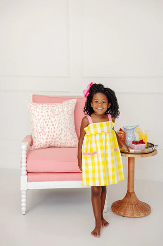 Millie Day Dress-Seaside Sunny Yellow Check W/ Hamptons Hot Pink