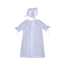 White/Blue Scallop Ruffle Finn Daygown + Bonnet Set