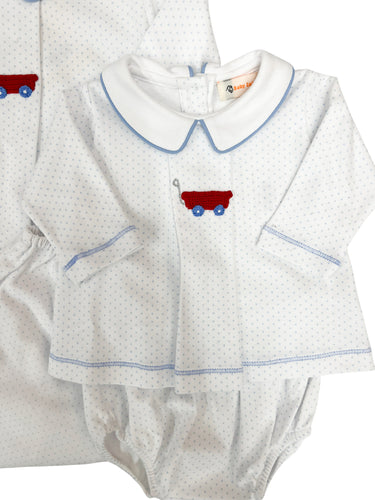 Blue Bitty Dot Crochet Wagon Diaper Set