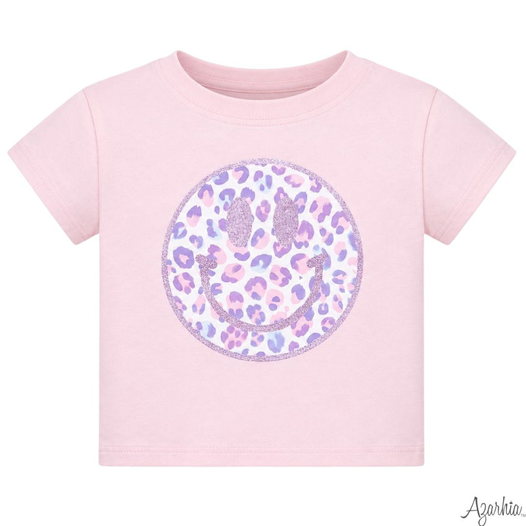 Glitter Leopard Love Smiley Pink Boxy Tee