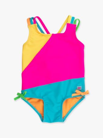 Cross-Back One Piece Swimsuit - Neon Color Block