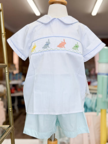 Mint Bunny Smocked Short Set