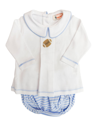 Powder Blue Stripe Crochet Football Diaper Set