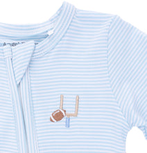 Football Blue Micro Stripe 2 Way Zipper Footie