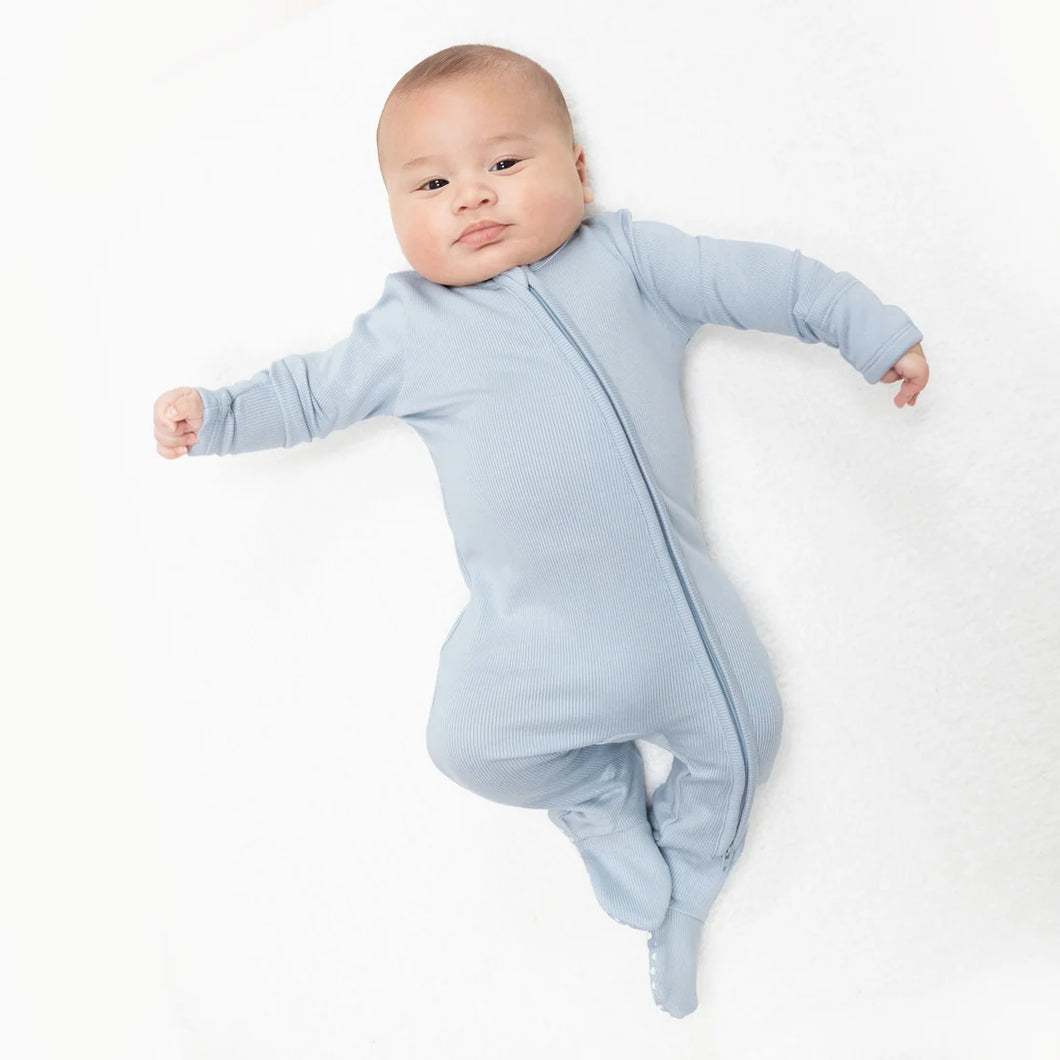 Solid Sheer Blue Rib 2 Way Zipper Footie
