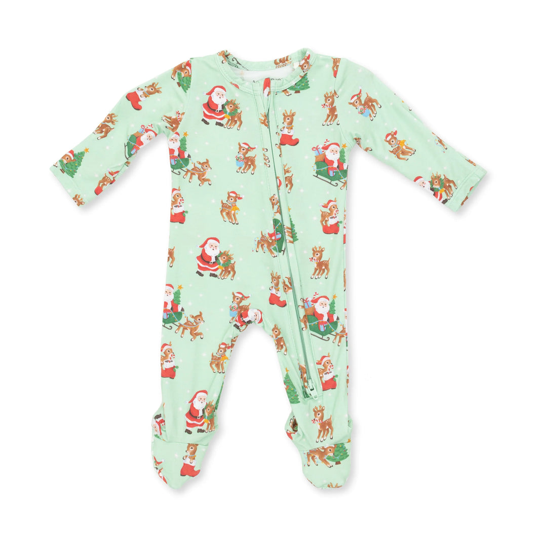 Vintage Reindeer & Santa Unisex - 2 Way Zipper Footie