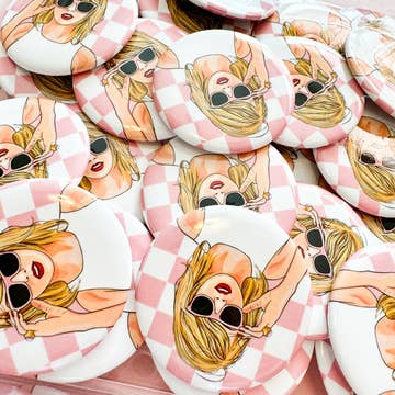 Pink checker Taylor Button