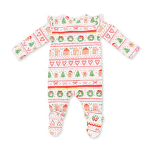 Gingerbread Fair Isle Pink - 2 Way Ruffle Sleeve Zipper Footie