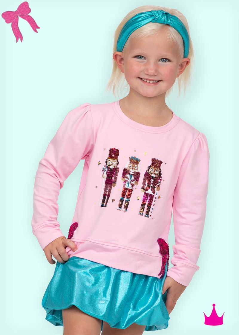 Sequin Nutcracker Pink Bow Sweatshirt
