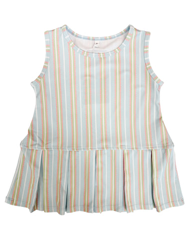 Pink/Blue Stripe Pleated Athleisure Dress