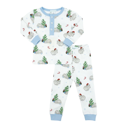 Blue Christmas Hippo Pajama Set