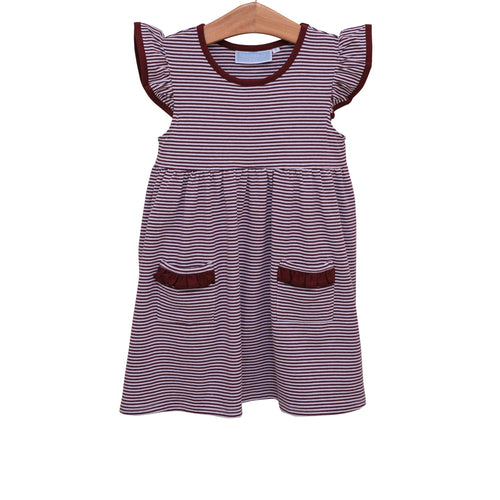 Lucy Game Day Dress - Maroon Stripe
