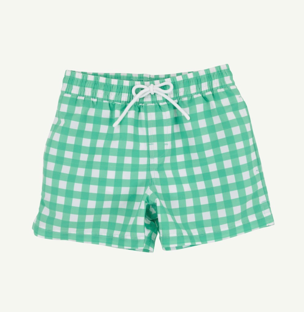 Gibson Island Green Gingham Tortola Swim Trunks