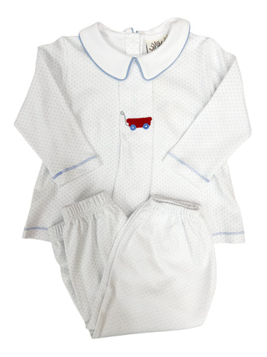 Blue Bitty Dot Crochet Wagon Bloomer Pant Set