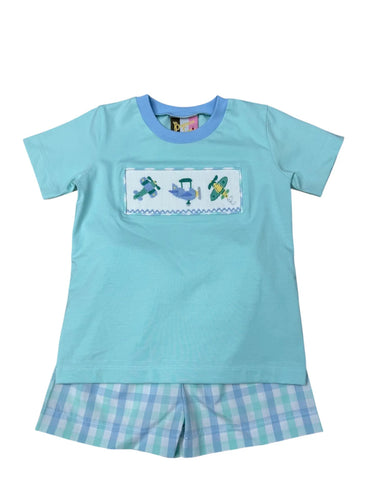 Airplane Smocked Boys Short Set