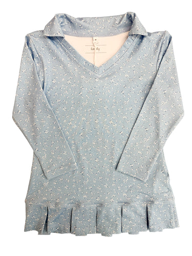 Blue and Navy Floral Pleated Dress