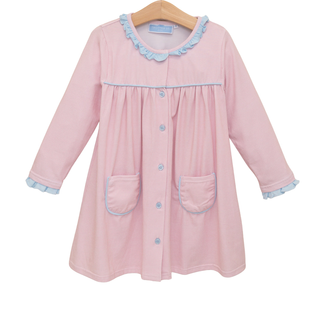 Amelia Dress - Light Pink Micro-gingham/Light Blue