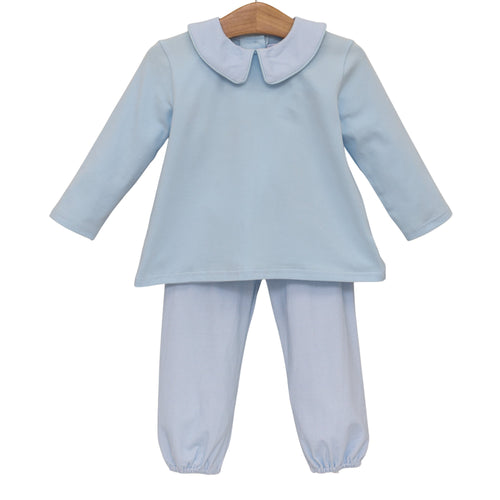 Archie Bloomer Pant Set - Light blue microgingham