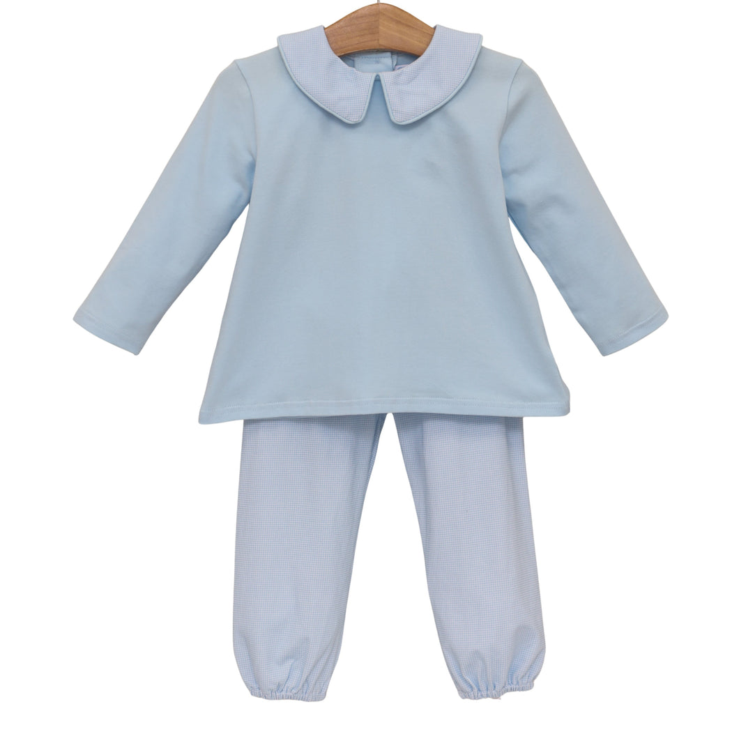Archie Bloomer Pant Set - Light blue microgingham
