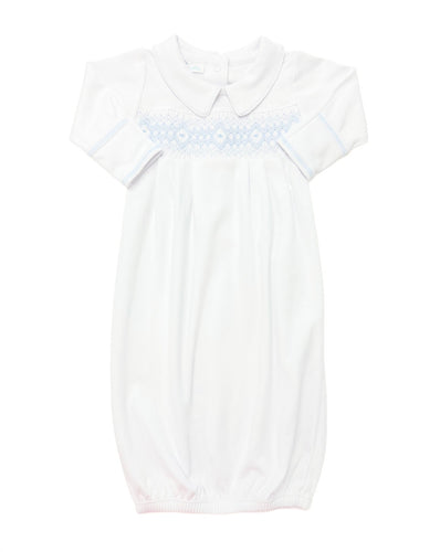 Ava and Archie Smocked Collared Pleated Gown- Blue