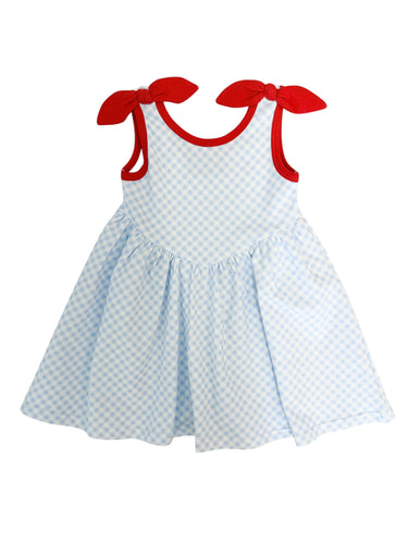 Blue Gingham/Red Trim Knot Dress