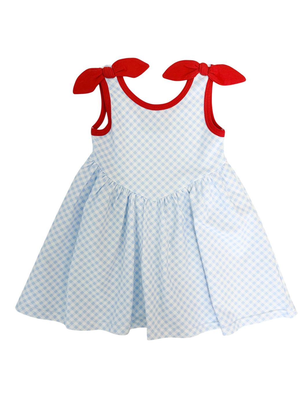 Blue Gingham/Red Trim Knot Dress