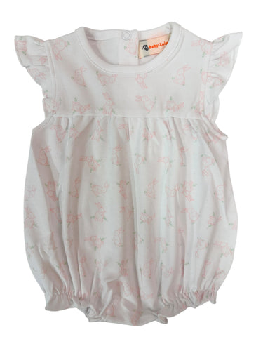 Pink Bunny Print Flutter Sleeve Bubble
