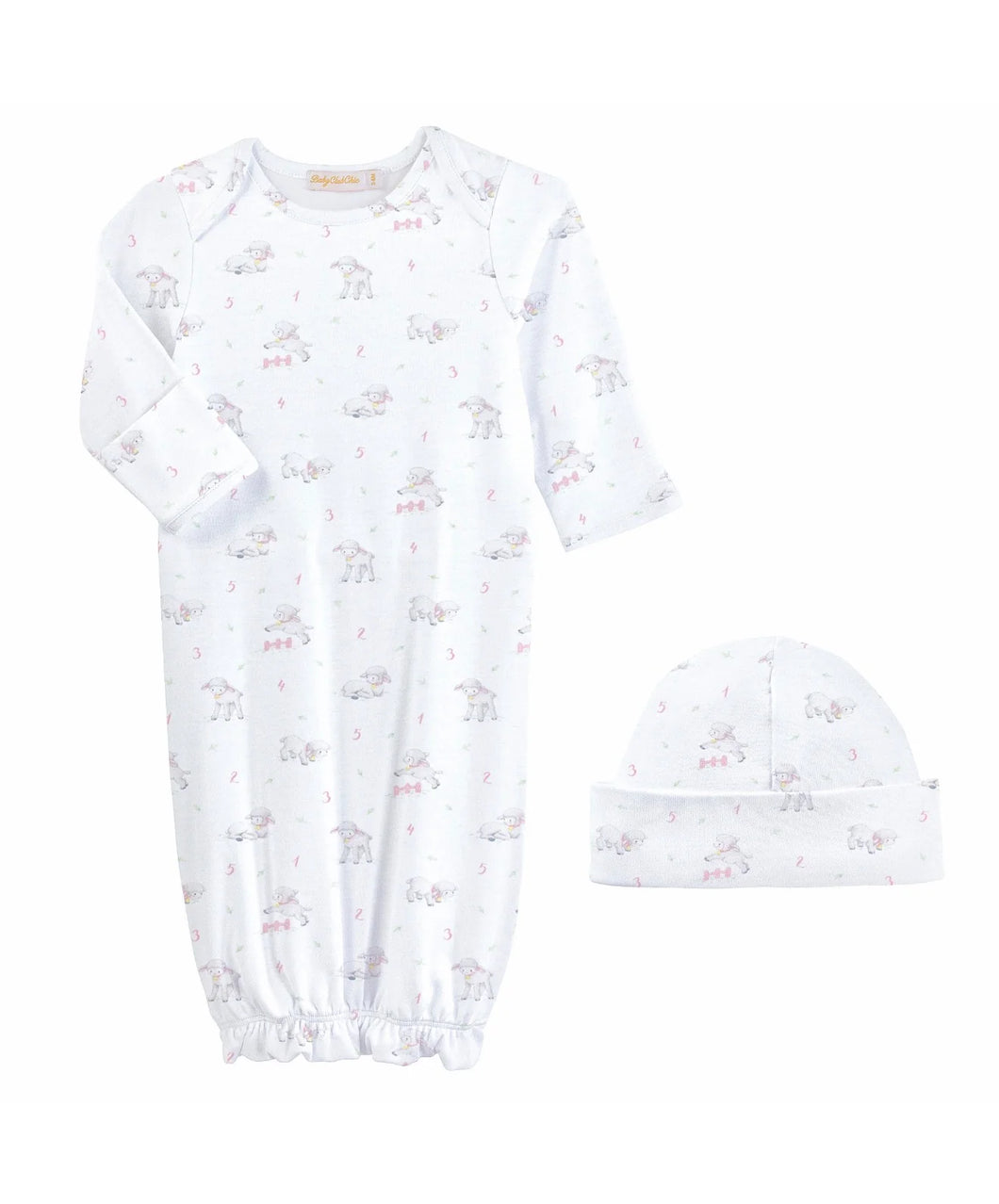 Pink Tiny Baby Sheep Pima Gown & Hat Set