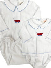 Blue Bitty Dot Crochet Wagon Bloomer Pant Set