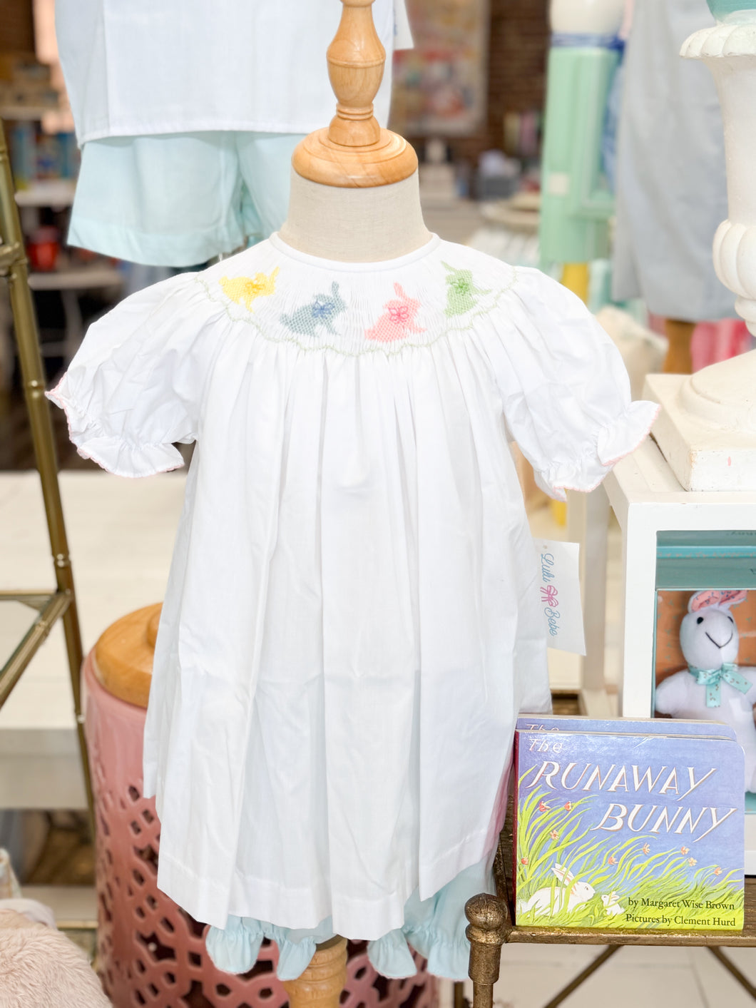 Mint Bunny Smocked Girl Bloomer Set
