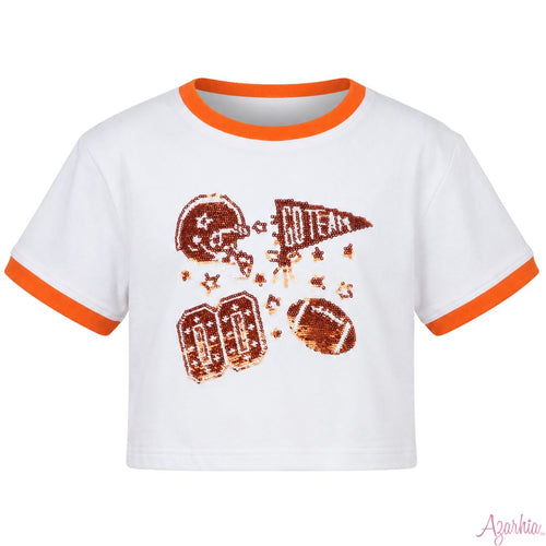 Football Sequin Boxy T - Orange