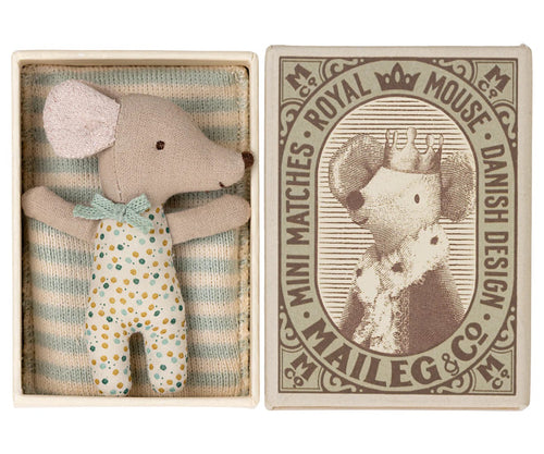 Sleepy/Wakey Baby Mouse in Matchbox - Blue