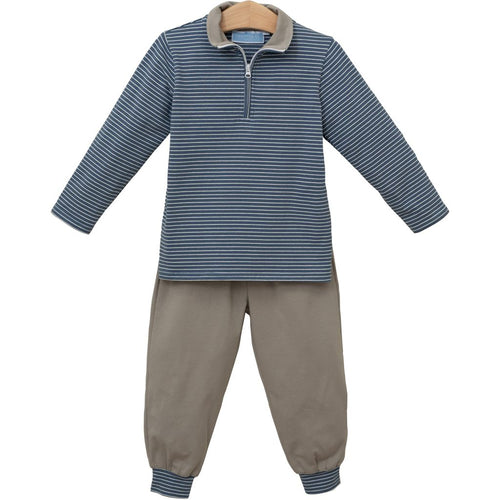 Blue Stripe/Beige Tucker Pullover Set