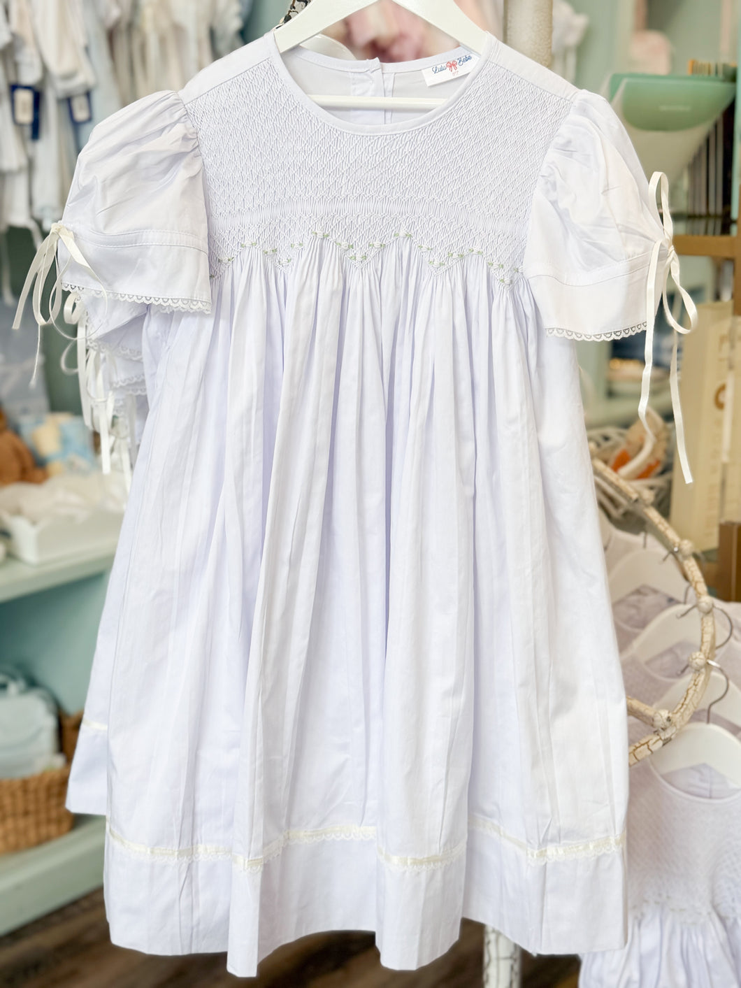 White Smocked Bodice Nicole Dress