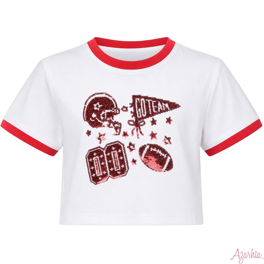 Football Sequin Boxy T - Red