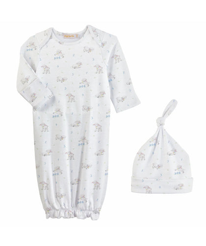 Blue Sheep Printed Pima Gown & Hat Set
