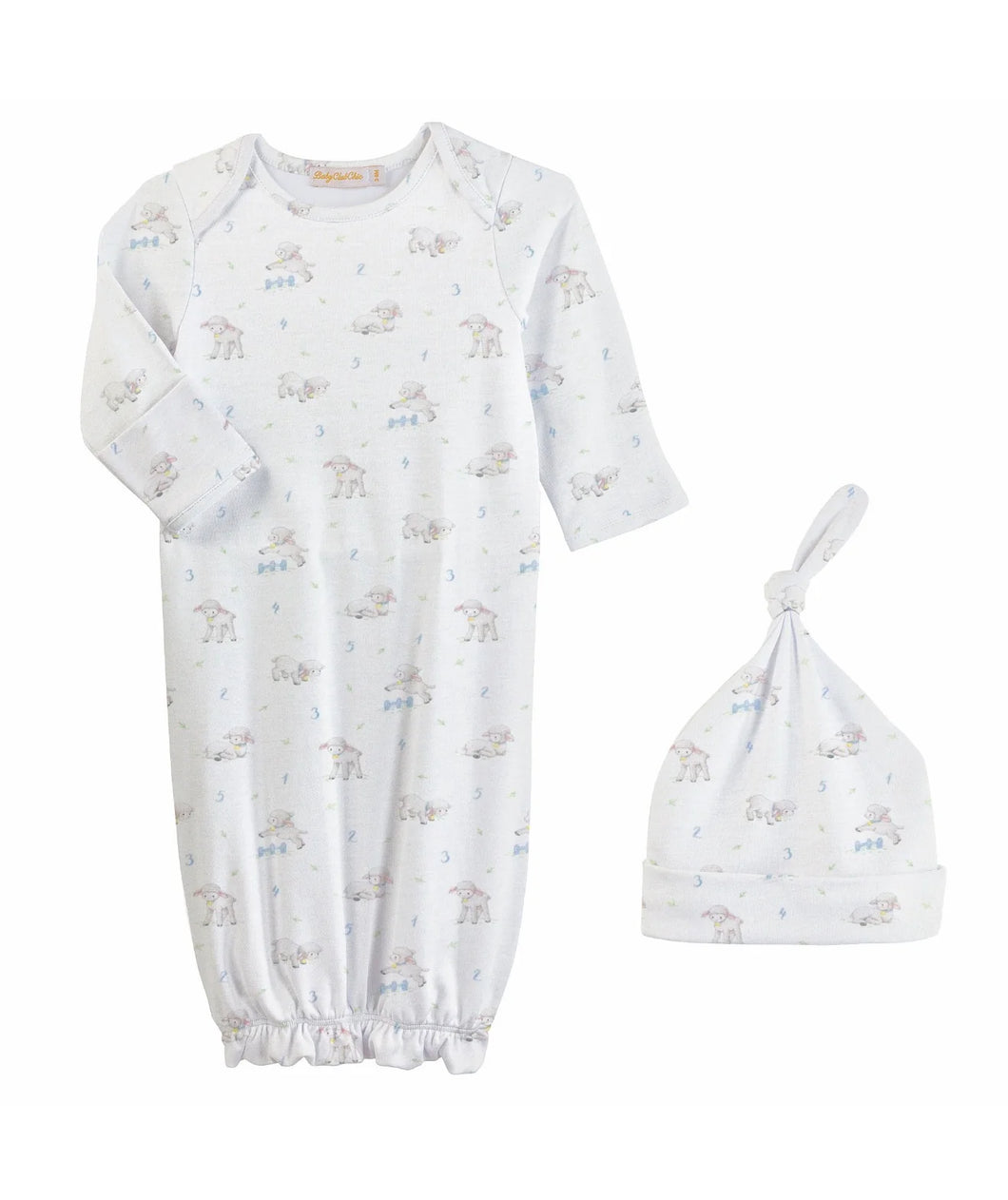 Blue Sheep Printed Pima Gown & Hat Set