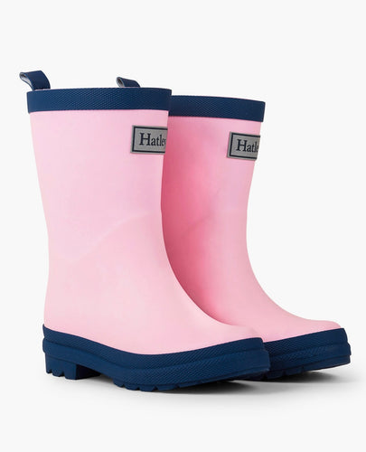 Pink & Navy Matte Kids Rain Boots