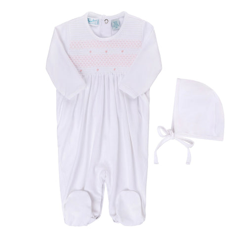 Pink Smocked Bullion Footie w Hat