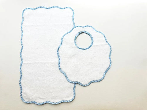 Bib & Burp Set - Blue Gingham