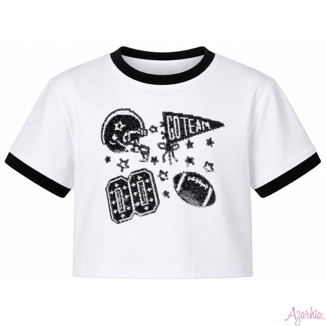 Football Sequin Boxy T - Black