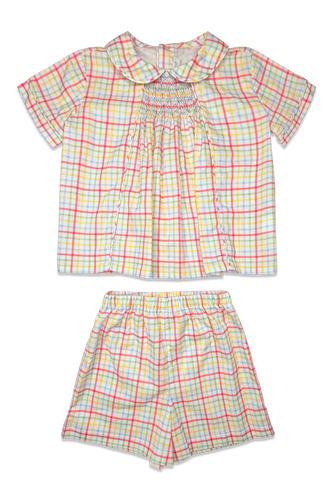 Smocked Graham Short Set - Harris Hill Plaid