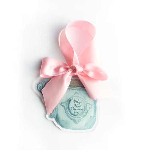 Baby Cup Ornament with Pink/Blue Ribbon