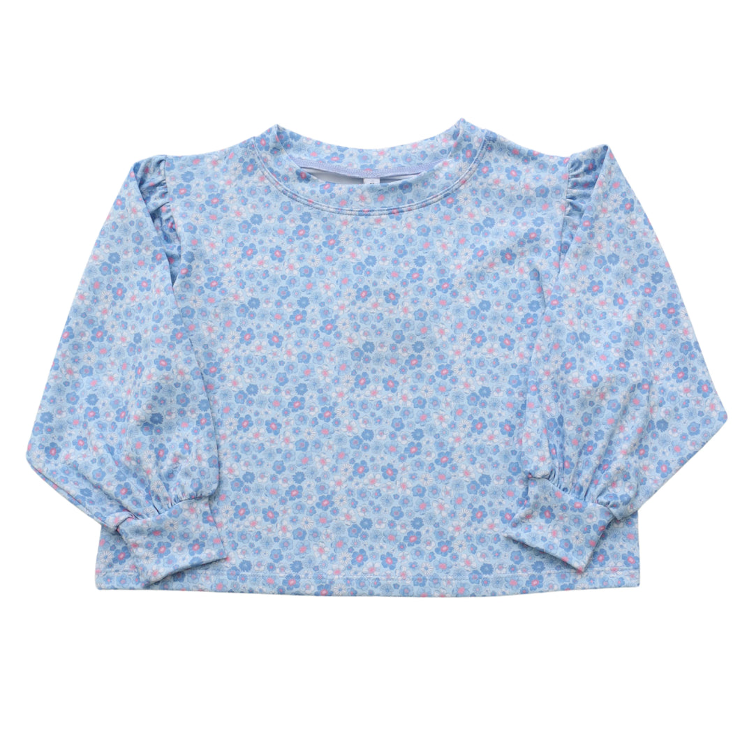 Powder Blue Floral Puff Sleeve Top