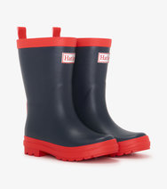 Navy & Red Matte Kids Rain Boots