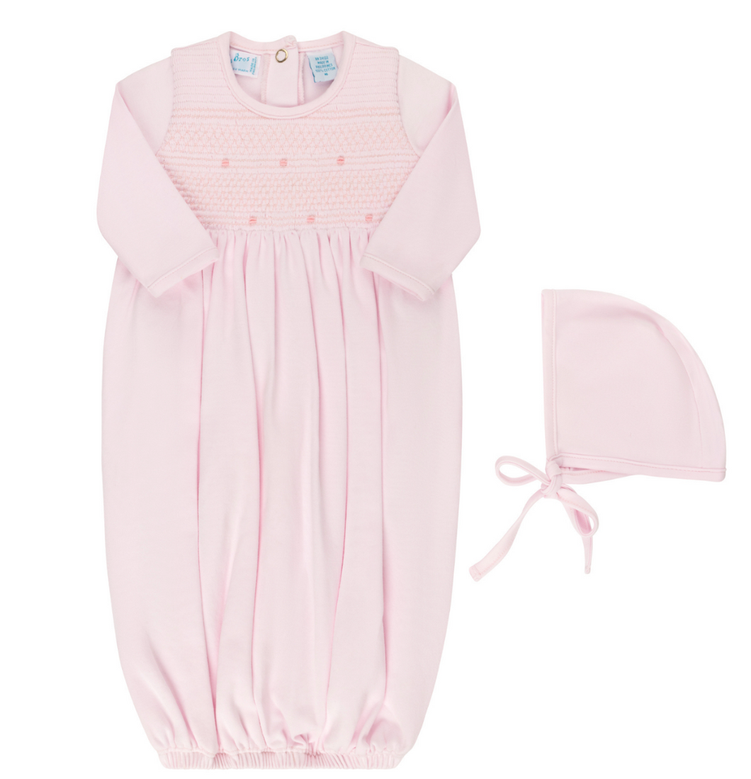 Baby Smocked Bullion Gown with Bonnet - Pink