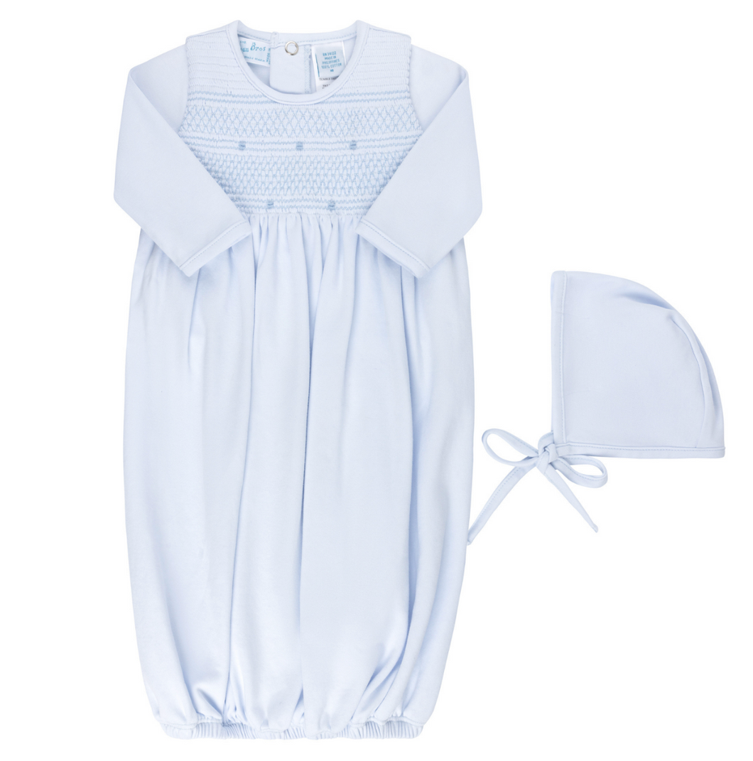 Baby Smocked Bullion Gown with Bonnet - Blue