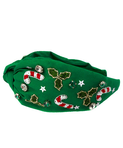 Green Candy Cane Beaded Headband