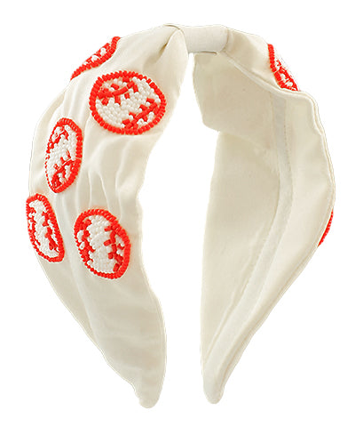 White Beaded Baseball Headband