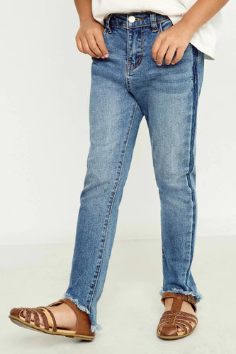Stone Wash Frayed Ankle Jeans